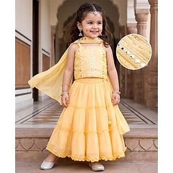 Babyhug Woven Sleeveless Embroidered Choli Lahenga Set With Dupatta - Yellow