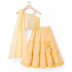 Babyhug Woven Sleeveless Embroidered Choli Lahenga Set With Dupatta - Yellow