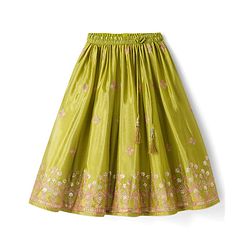 Babyhug Woven Frill Sleeves Georgett Embroidered & Sequinned Lehenga Choli & Dupatta Set- Lime Green
