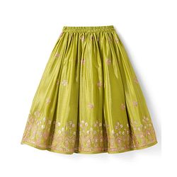 Babyhug Woven Frill Sleeves Georgett Embroidered & Sequinned Lehenga Choli & Dupatta Set- Lime Green