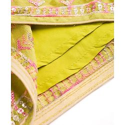 Babyhug Woven Frill Sleeves Georgett Embroidered & Sequinned Lehenga Choli & Dupatta Set- Lime Green