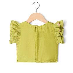 Babyhug Woven Frill Sleeves Georgett Embroidered & Sequinned Lehenga Choli & Dupatta Set- Lime Green