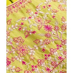 Babyhug Woven Frill Sleeves Georgett Embroidered & Sequinned Lehenga Choli & Dupatta Set- Lime Green
