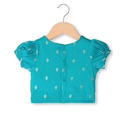 Babyhug Brocade Woven Half Sleeves  Choli Lagenga Dupattta Set with Floral and Sequinned Embroidery - Teal