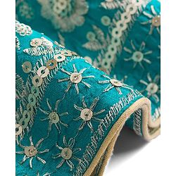 Babyhug Brocade Woven Half Sleeves  Choli Lagenga Dupattta Set with Floral and Sequinned Embroidery - Teal