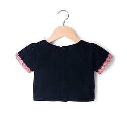 Babyhug Velvet Woven Half Sleeves Embroidered Neck & Sequinned Choli Lahenga & Dupatta Set- Navy & Dark Pink