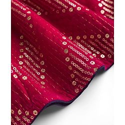 Babyhug Velvet Woven Half Sleeves Embroidered Neck & Sequinned Choli Lahenga & Dupatta Set- Navy & Dark Pink