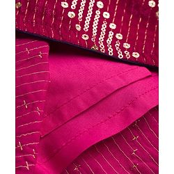 Babyhug Velvet Woven Half Sleeves Embroidered Neck & Sequinned Choli Lahenga & Dupatta Set- Navy & Dark Pink
