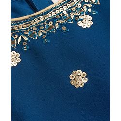 Babyhug Georgette Woven Sleeveless Choli Lahenga Dupatta Set with Sequinned Floral Embroidery - Navy