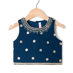 Babyhug Georgette Woven Sleeveless Choli Lahenga Dupatta Set with Sequinned Floral Embroidery - Navy