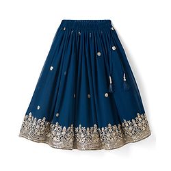Babyhug Georgette Woven Sleeveless Choli Lahenga Dupatta Set with Sequinned Floral Embroidery - Navy