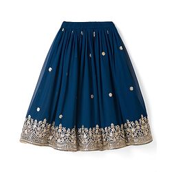 Babyhug Georgette Woven Sleeveless Choli Lahenga Dupatta Set with Sequinned Floral Embroidery - Navy