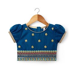 Babyhug Net Woven Half Sleeves Floral Embroidered Choli & Lehenga Set With Dupatta - Blue