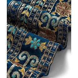 Babyhug Net Woven Half Sleeves Floral Embroidered Choli & Lehenga Set With Dupatta - Blue