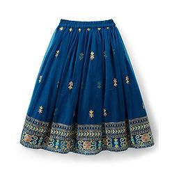 Babyhug Net Woven Half Sleeves Floral Embroidered Choli & Lehenga Set With Dupatta - Blue