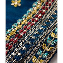 Babyhug Net Woven Half Sleeves Floral Embroidered Choli & Lehenga Set With Dupatta - Blue