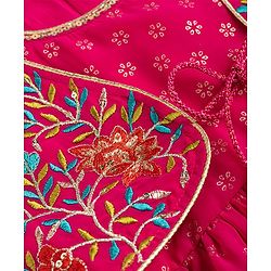 Babyhug Georgette Woven Full Sleeves Printed Ethnic Dress & Jacket With Floral Embroidery - Fuschia