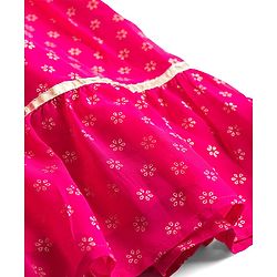 Babyhug Georgette Woven Full Sleeves Printed Ethnic Dress & Jacket With Floral Embroidery - Fuschia