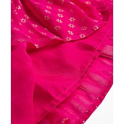 Babyhug Georgette Woven Full Sleeves Printed Ethnic Dress & Jacket With Floral Embroidery - Fuschia