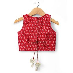 Babyhug 100% Cotton Cambric Woven Sleeveless Floral Printed Choli & Lehenga Set With Dupatta - Red