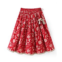 Babyhug 100% Cotton Cambric Woven Sleeveless Floral Printed Choli & Lehenga Set With Dupatta - Red