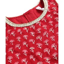 Babyhug 100% Cotton Cambric Woven Sleeveless Floral Printed Choli & Lehenga Set With Dupatta - Red