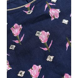 Babyhug 100% Cotton Cambric Woven Half Sleeves Choli Lehenga Set with Floral Print & Dupatta - Navy Blue