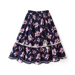 Babyhug 100% Cotton Cambric Woven Half Sleeves Choli Lehenga Set with Floral Print & Dupatta - Navy Blue