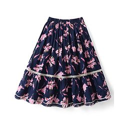 Babyhug 100% Cotton Cambric Woven Half Sleeves Choli Lehenga Set with Floral Print & Dupatta - Navy Blue