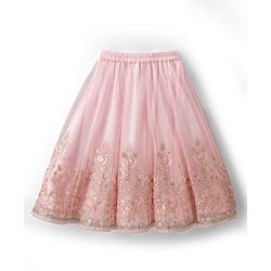 Babyhug Net Woven Half Sleeves Floral Embroidered Lehenga Choli Set with Dupatta - Pink