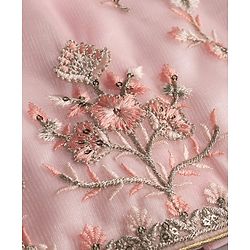 Babyhug Net Woven Half Sleeves Floral Embroidered Lehenga Choli Set with Dupatta - Pink