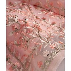 Babyhug Net Woven Half Sleeves Floral Embroidered Lehenga Choli Set with Dupatta - Pink
