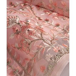 Babyhug Net Woven Half Sleeves Floral Embroidered Lehenga Choli Set with Dupatta - Pink