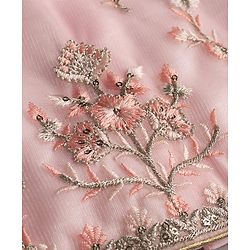 Babyhug Net Woven Half Sleeves Floral Embroidered Lehenga Choli Set with Dupatta - Pink