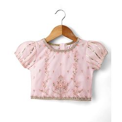 Babyhug Net Woven Half Sleeves Floral Embroidered Lehenga Choli Set with Dupatta - Pink