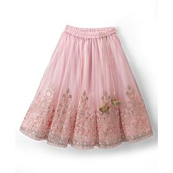 Babyhug Net Woven Half Sleeves Floral Embroidered Lehenga Choli Set with Dupatta - Pink