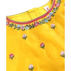 Babyhug Georgette Woven Half Sleeves Choli Lehenga Set with Floral Embroidery & Dupatta - Pink & Yellow