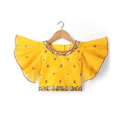 Babyhug Georgette Woven Half Sleeves Choli Lehenga Set with Floral Embroidery & Dupatta - Pink & Yellow