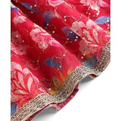 Babyhug Georgette Woven Half Sleeves Choli Lehenga Set with Floral Embroidery & Dupatta - Pink & Yellow