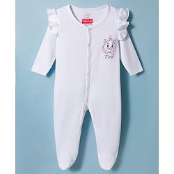 Babyhug Disney 100% Cotton Knit Full Sleeves Sleepsuits With Disney Character Graphic Pack of 2 - White