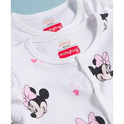 Babyhug Disney 100% Cotton Knit Full Sleeves Sleepsuits With Disney Character Graphic Pack of 2 - White