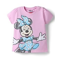 Babyhug Disney Single Jersey Knit Half Sleeves Minnie Mouse Printed T-Shirt & Capri Night Suit - Light Pink