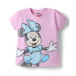 Babyhug Disney Single Jersey Knit Half Sleeves Minnie Mouse Printed T-Shirt & Capri Night Suit - Light Pink