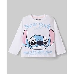 Babyhug Disney Single Jersey Knit Full Sleeves T-Shirt & Pyjama Night Suit with Stitch Graphics - White