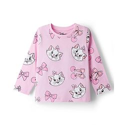 Babyhug Disney 100% Cotton Knit Full Sleeves Co-Ords T-Shirt & Pyjama Night Suit With Marie Graphic - Pink