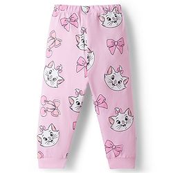 Babyhug Disney 100% Cotton Knit Full Sleeves Co-Ords T-Shirt & Pyjama Night Suit With Marie Graphic - Pink