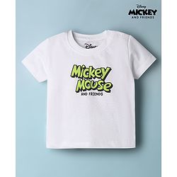 Babyhug Disney Single Jersey Knit Half Sleeves T-Shirt With Front & Back Mickey Mouse Graphics - White