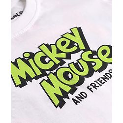 Babyhug Disney Single Jersey Knit Half Sleeves T-Shirt With Front & Back Mickey Mouse Graphics - White