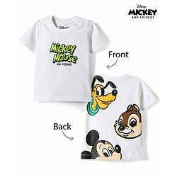 Babyhug Disney Single Jersey Knit Half Sleeves T-Shirt With Front & Back Mickey Mouse Graphics - White