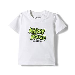 Babyhug Disney Single Jersey Knit Half Sleeves T-Shirt With Front & Back Mickey Mouse Graphics - White